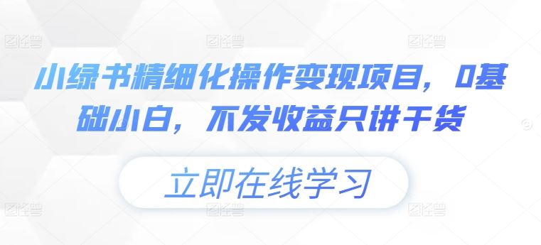小绿书精细化操作变现项目，0基础小白，不发收益只讲干货-怡宝聊项目